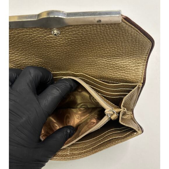 Vintage BRIGHTON Women’s Tan Shimmer Multi Divided Pocket Envelope Wallet - Picture 5 of 8